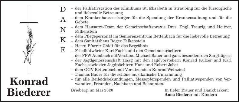 Traueranzeige Konrad Biederer