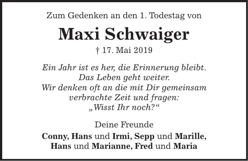 Traueranzeige Maxi Schwaiger