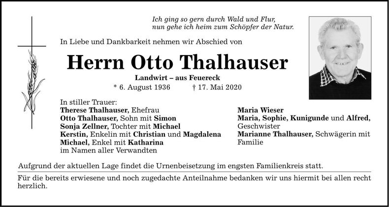 Traueranzeige Otto Thalhauser
