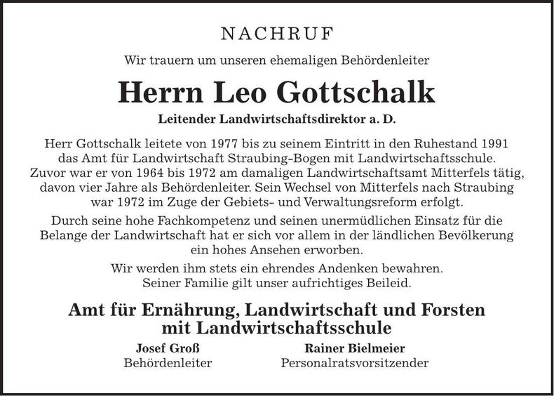 Traueranzeige Leo Gottschalk