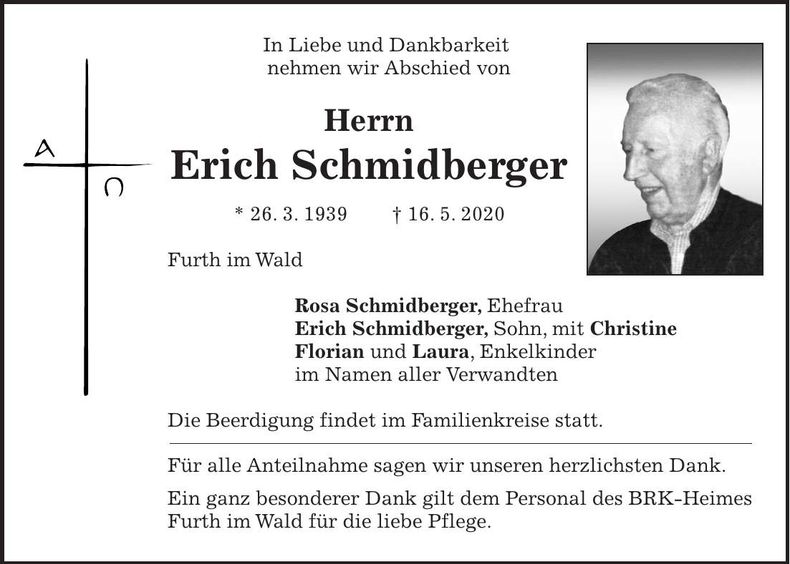 Traueranzeige Erich Schmidberger