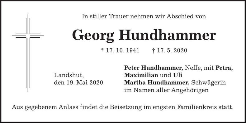 Traueranzeige Georg Hundhammer