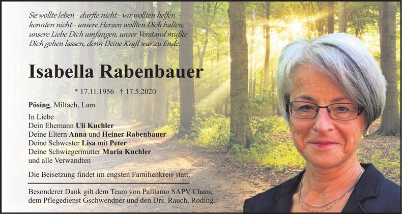 Traueranzeige Isabella Rabenbauer