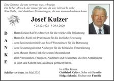 Traueranzeige Josef Kulzer