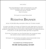 Traueranzeige Roswitha Brunner