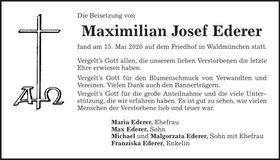 Traueranzeige Josef Ederer