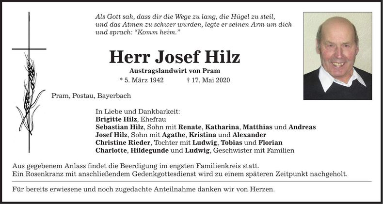 Traueranzeige Josef Hilz