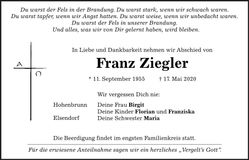 Traueranzeige Franz Ziegler