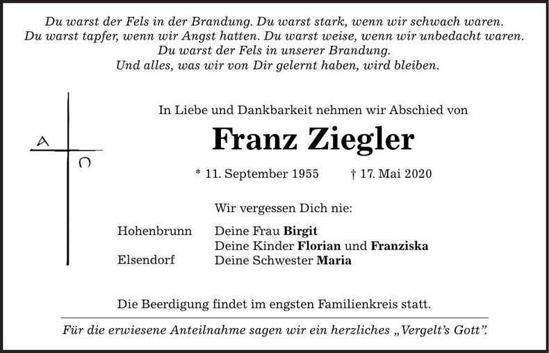 Traueranzeige Franz Ziegler