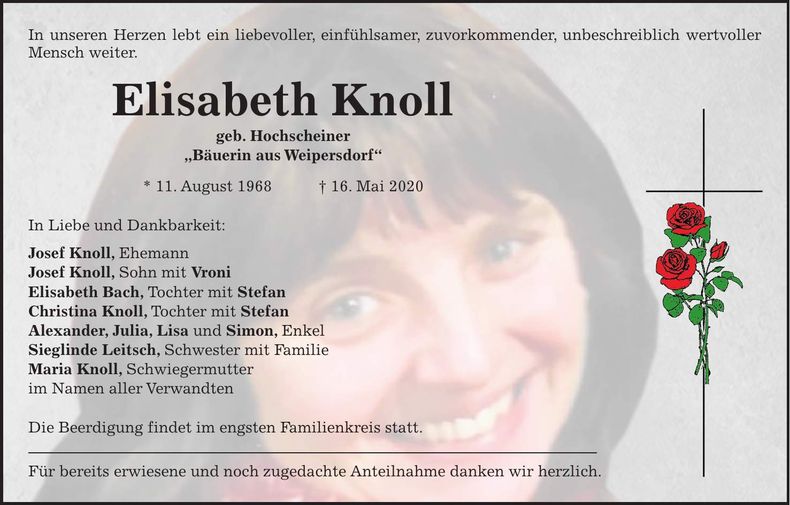 Traueranzeige Elisabeth Knoll