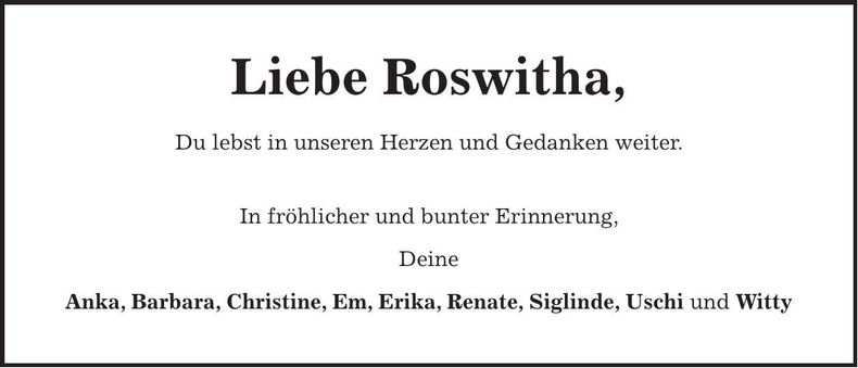 Traueranzeige Roswitha Brunner