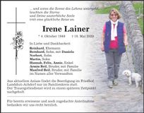 Traueranzeige Irene Lainer