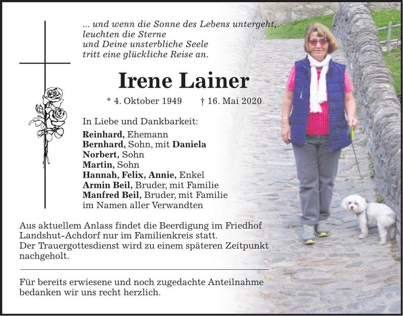Traueranzeige Irene Lainer