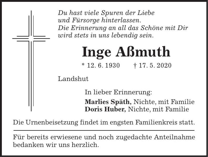 Traueranzeige Inge Aßmuth