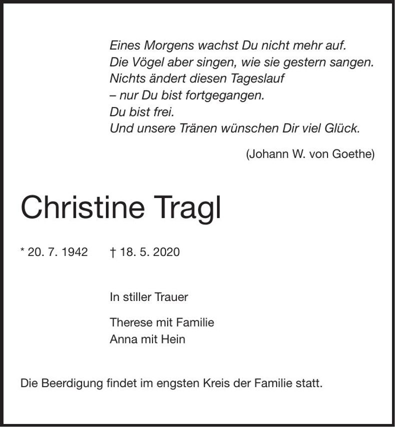 Traueranzeige Christine Tragl