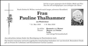Traueranzeige Pauline Thalhammer