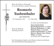 Traueranzeige Rosmarie Taubenthaler