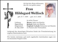 Traueranzeige Hildegard Wellisch