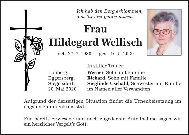 Traueranzeige Hildegard Wellisch