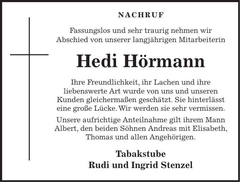 Traueranzeige Hedi Hörmann