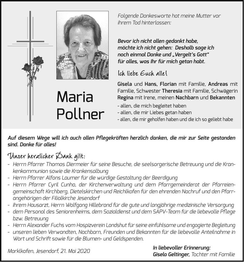 Traueranzeige Maria Pollner