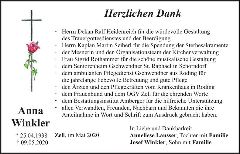 Traueranzeige Anna Winkler