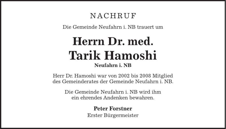 Traueranzeige Tarik Hamoshi