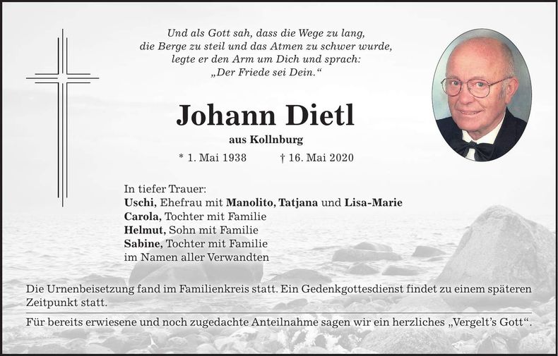 Traueranzeige Dietl Johann
