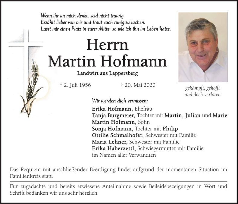 Traueranzeige Martin Hofmann