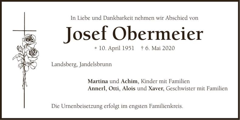 Traueranzeige Josef Obermeier