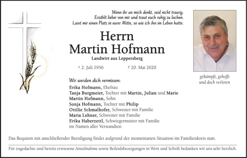 Traueranzeige Martin Hofmann