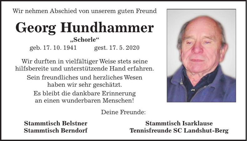 Traueranzeige Georg Hundhammer