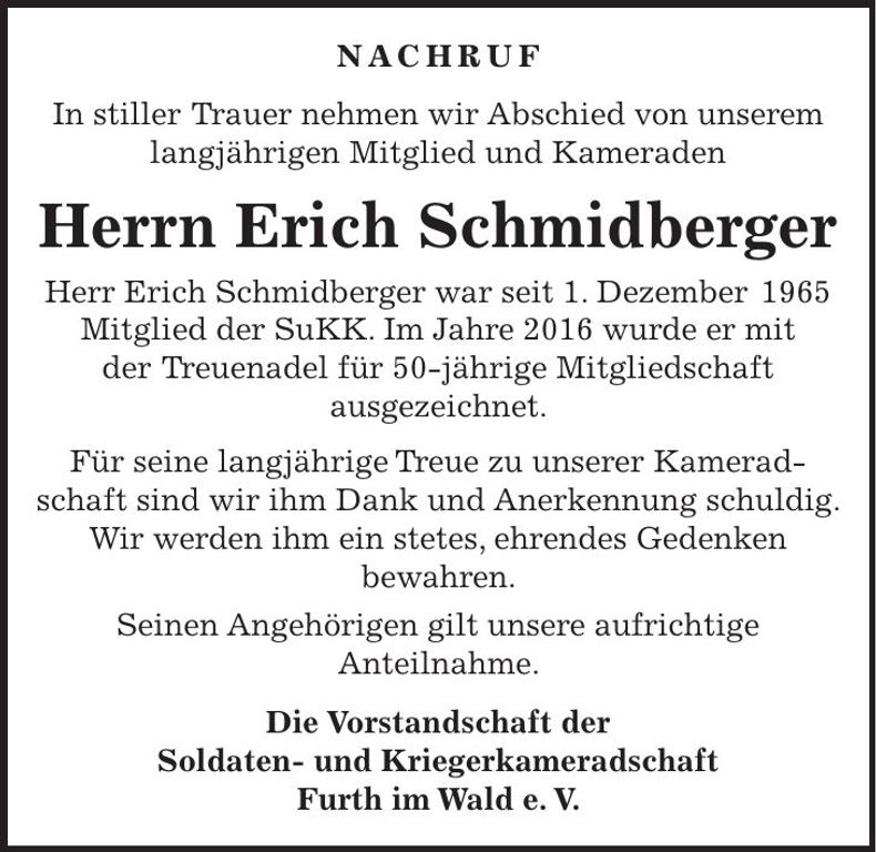 Traueranzeige Erich Schmidberger