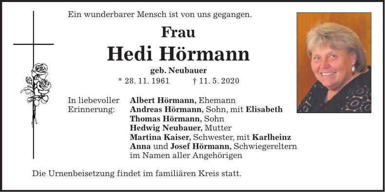Traueranzeige Hedi Hörmann