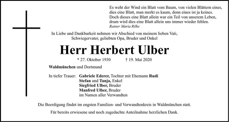 Traueranzeige Herbert Ulber