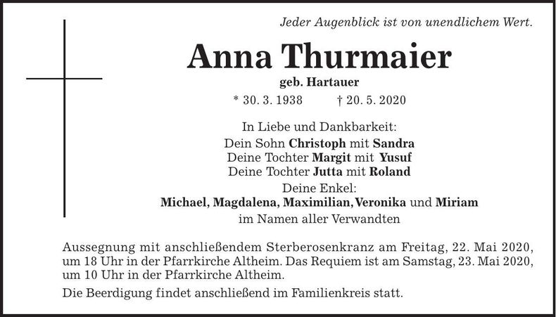 Traueranzeige Anna Thurmaier