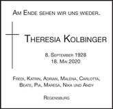 Traueranzeige Theresia Kolbinger