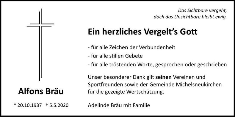 Traueranzeige Alfons Bräu