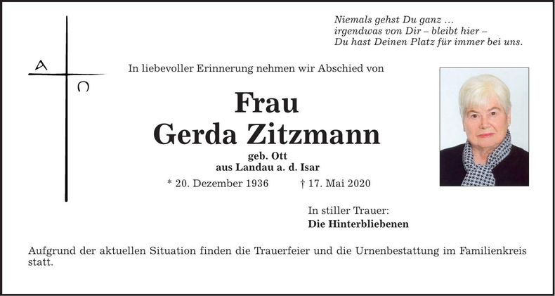 Traueranzeige Gerda Zitzmann