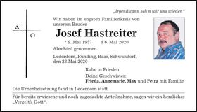 Traueranzeige Josef Hastreiter