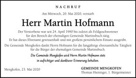 Traueranzeige Martin Hofmann