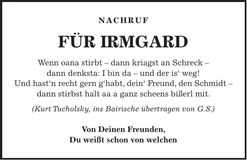 Traueranzeige Irmgard Pellkofer-Junger