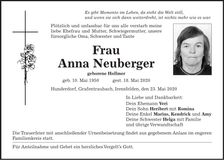 Traueranzeige Anna Neuberger