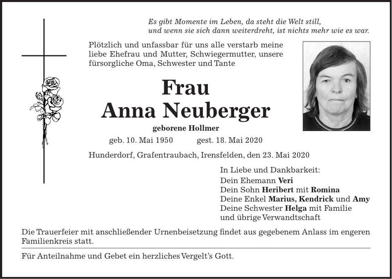 Traueranzeige Anna Neuberger