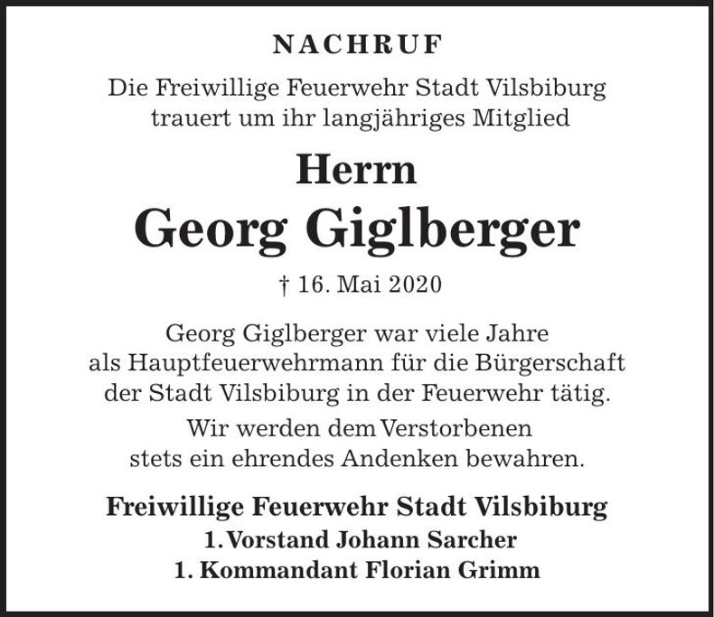 Traueranzeige Georg Giglberger
