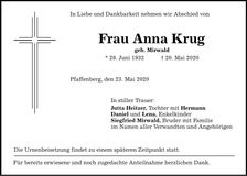 Traueranzeige Anna Krug