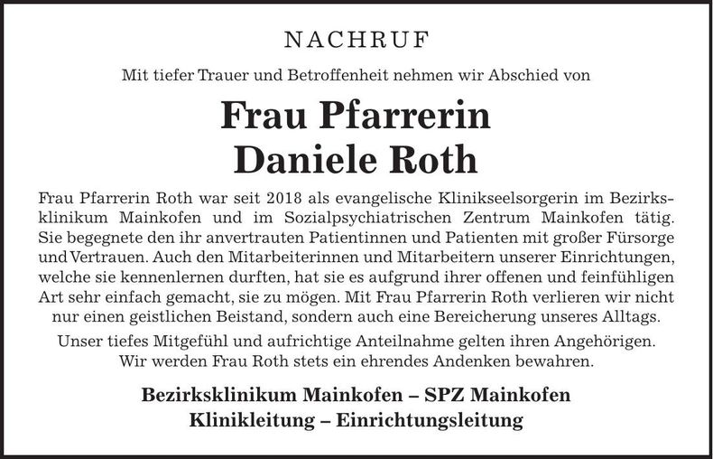 Traueranzeige Daniele Roth