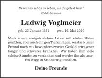 Traueranzeige Ludwig Voglmeier