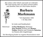 Traueranzeige Barbara Markmann