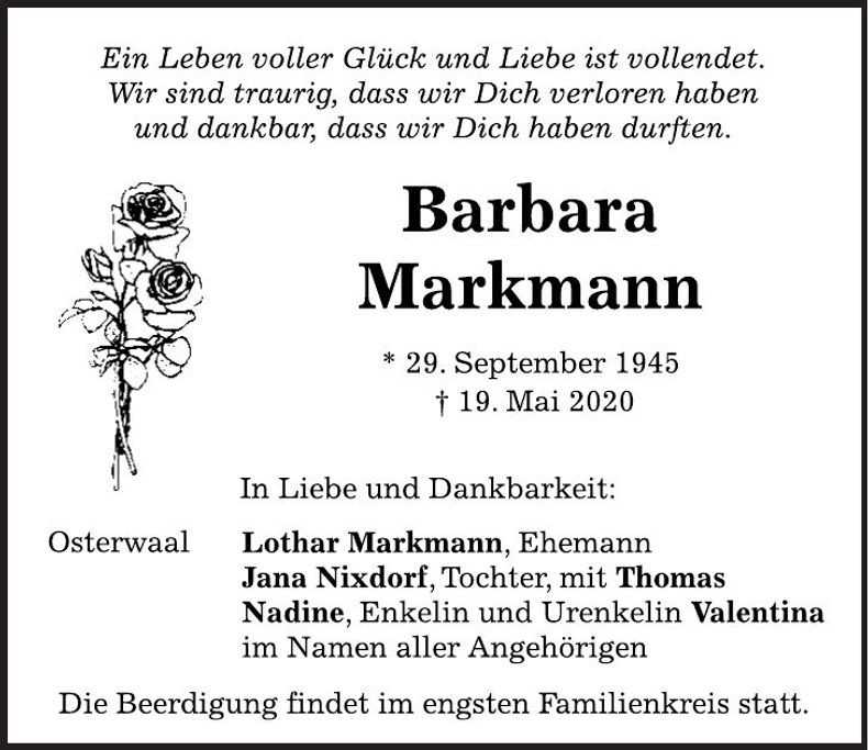Traueranzeige Barbara Markmann